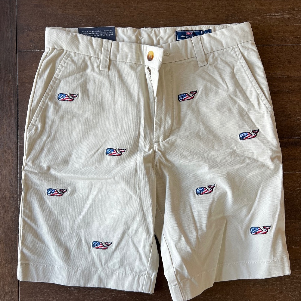NWT vineyard vines USA flag whale shorts boys size 12